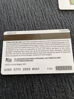 IN-N-OUT BURGER Used Gift Card No Value Used No Value | eBay