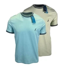 Nautica Men's T-Shirt Performance Short Sleeve Sea Green (S16) + Sea Blue (S17)