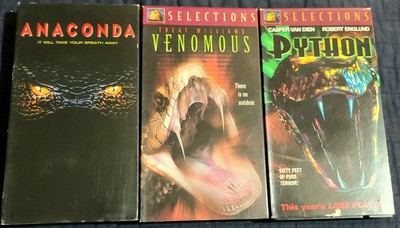 Rare VHS 3 Sci-Fi Snake Movies: PYTHON, ANACONDA, VENOMOUS Collector Cult HORROR