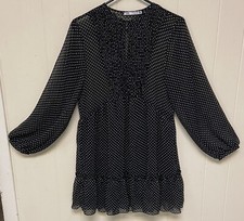 Zara NWOT Women’s LS Long Keyhole Semi-Sheer Mini Dress, Size S.