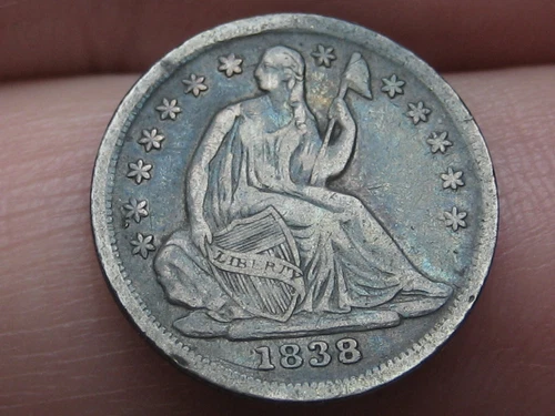 1838 Seated Liberty Half Dime- Large Stars, VF/XF Details