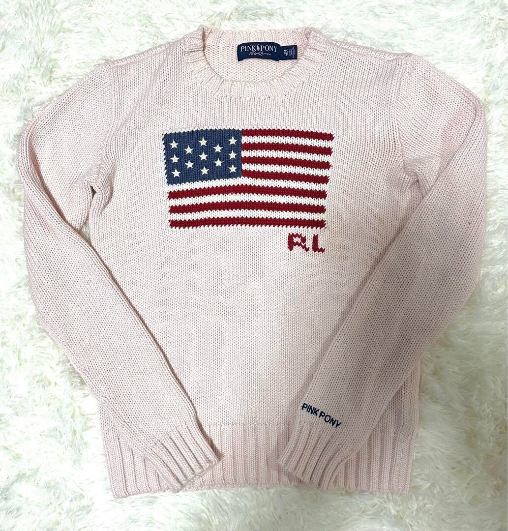 Polo Ralph Lauren PINK PONY American Flag USA Sweater Knit XS size 