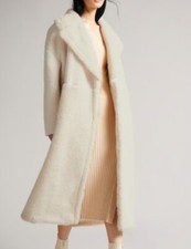 Ted Baker Emiliyy Faux Fur Cocoon Coat, Ivory Rrp £395 Tb 2 Size 10 Uk