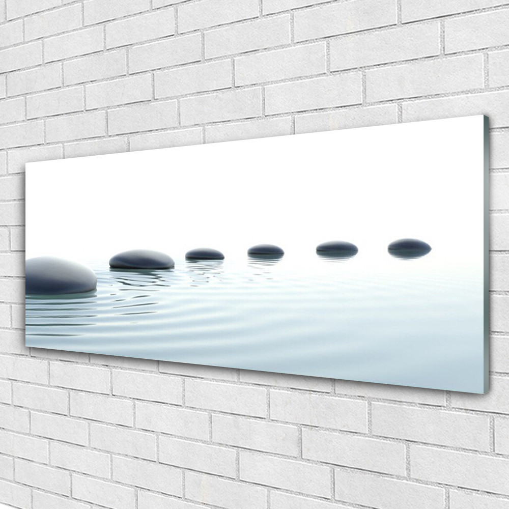 Tableau en verre acrylique 125x50 cm avec motif galets et eau zen
