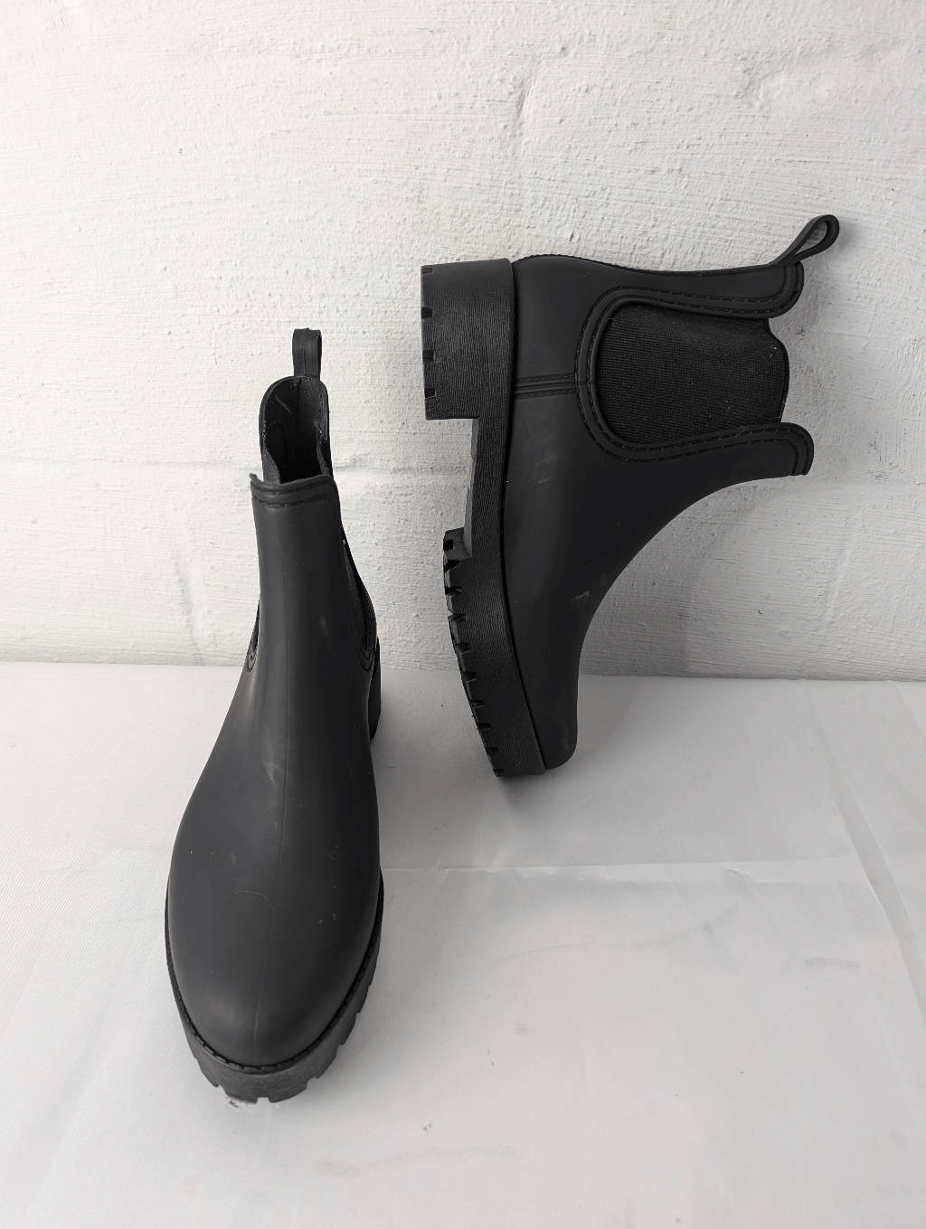 SAOLA Stivali da pioggia Jeffrey Campbell Cloudy nero opaco suola spessa plateau Chelsea s