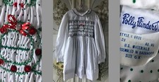 VTG POLLY FLINDERS WHITE GREEN DOTTED COTTON SMOCKED CHRISTMAS CHILD'S DRESS 6X