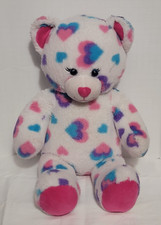 Build A Bear White w/Purple Blue  Pink Hearts Plush Toy Hearts  Hugs