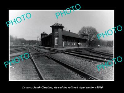 OLD POSTCARD SIZE PHOTO OF LAURENS SOUTH CAROLINA THE RAILROAD DEPOT c1960