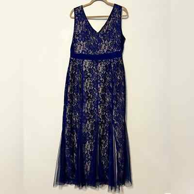Candalite Petite women's size PXL navy blue maxi floral lined dress