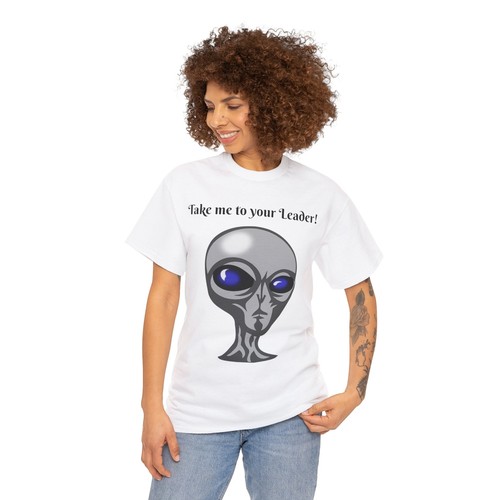 "Take me to your Leader"" - Camiseta unisex de algodón pesado-ET, ¡Camiseta Alien!!¡! - Imagen 8 de 9