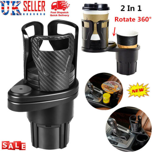 Car Double Cup Holder w/360° Rotating Expander Auto Drink Holder Adjustable Base - Picture 1 of 9