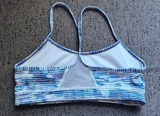 Lululemon Flow Y Sports Bra IV Blurry Belle Multi Blue White Mesh Trim Size 8