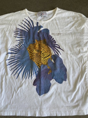 VNTG Defense d' Afficher Paris -Hawaii leopard print 3/4 sleeve t-shirt S/M - Picture 2 of 9