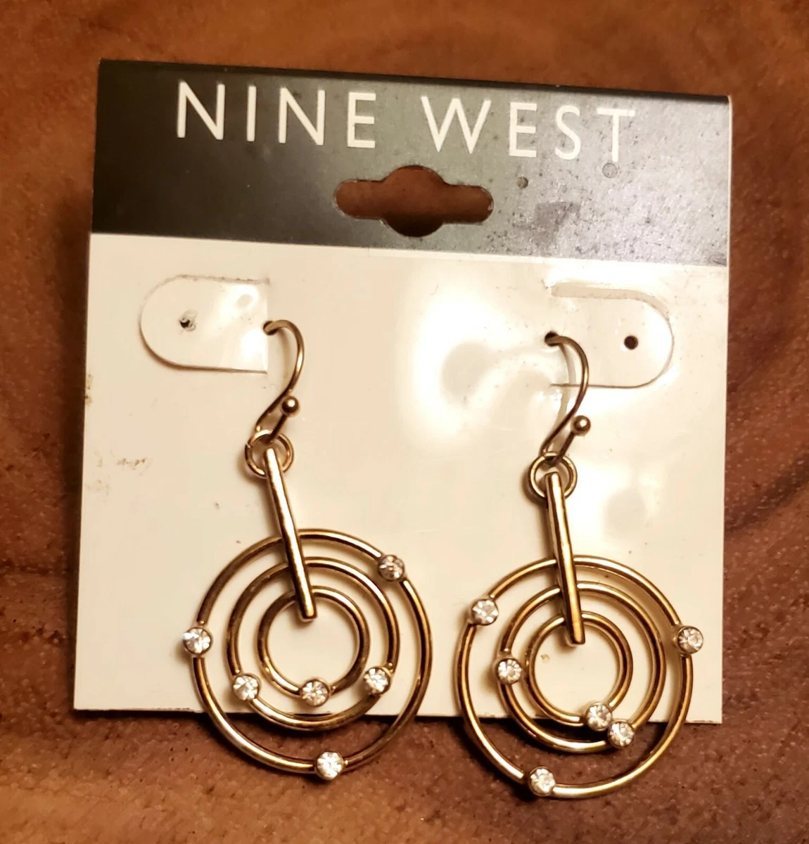 Vintage Nine West Earrings Dangle Hoops with crystal studs for pierced ears