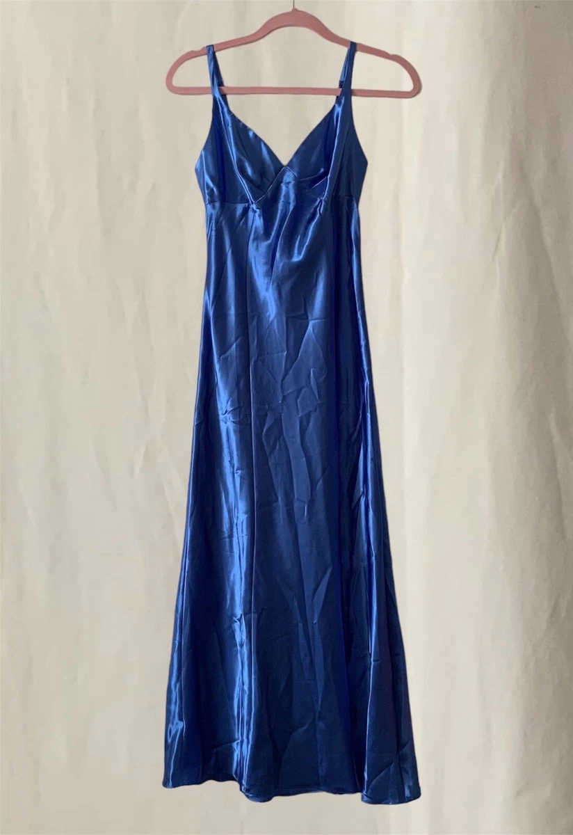 Nwt Fredericks Of Hollywood Long Maxi Blue Silk Like Slip