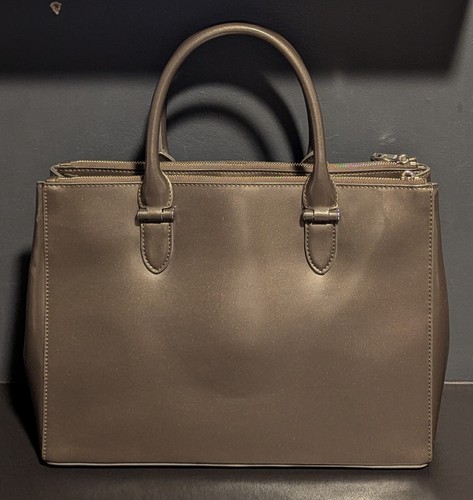 Lauren Ralph Lauren Large Double Zip Brown Synthetic Leather Tote Hand Bag - Picture 2 of 24