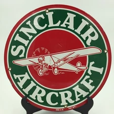 VINTAGE SINCLAIR AIRCRAFT GASOLINE PORCELAIN GAS PUMP SIGN