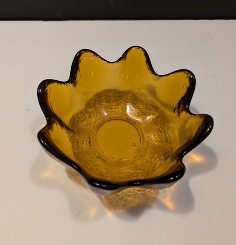 Vintage Blenko Amber Small Lotus Petal Bowl Vintage Brown Art Glass 5.5” - Picture 3 of 7