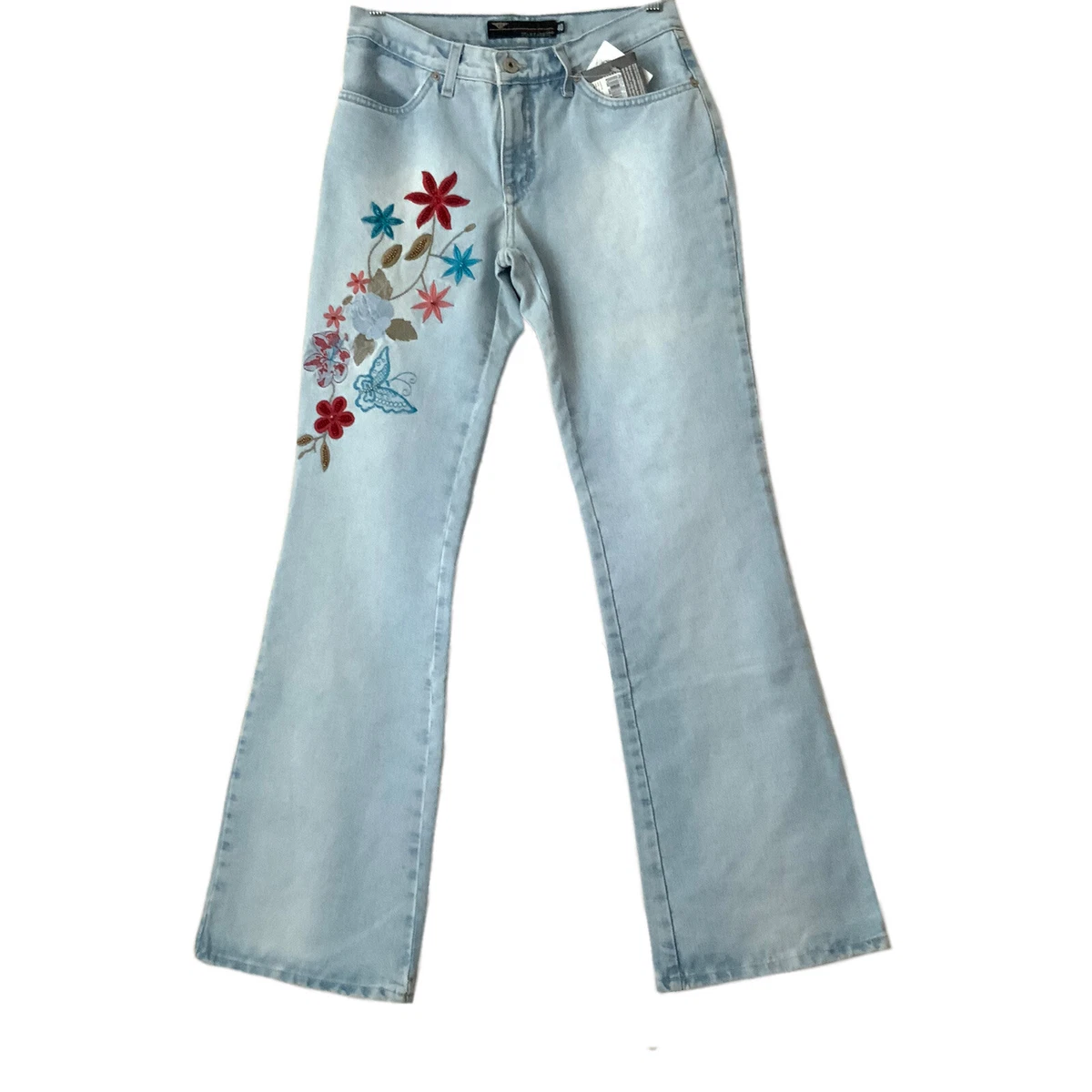Jean Darrot Jeans Women Size 40 Light Blue Embroidered Beaded