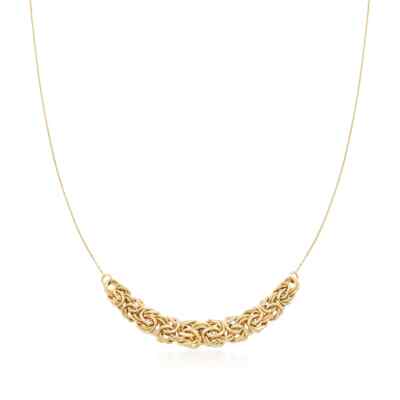 18'' Byzantinische Mittelkette mit Zopfkette Echt Massiv 14K Gelbgold