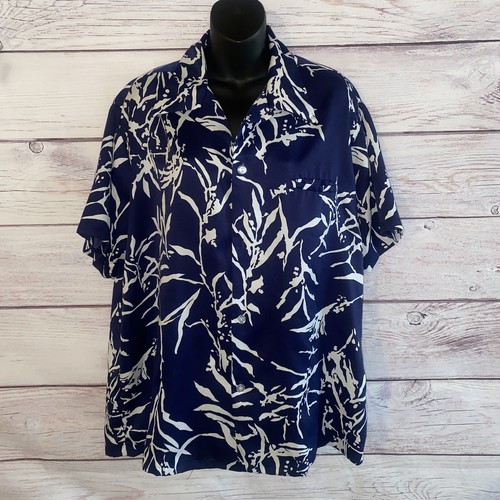 Vintage Made in Hawaii for Andrade Honolulu Mens Hawaiian Shirt L Blue White B15