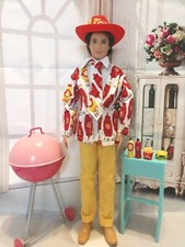 HANDMADE MUSTARD & KETCHUP PRINT SUIT MADE FOR KEN DOLL OUTFIT CLOTHES SET #2
