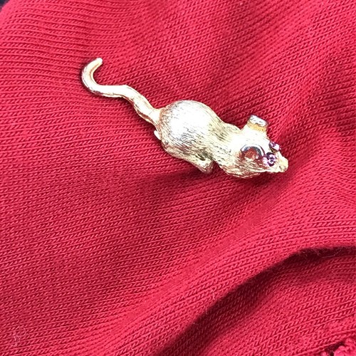 Tiny Retro Vintage Gold Tone Mouse Pin Pink Rhinestone Eyes - Picture 15 of 15