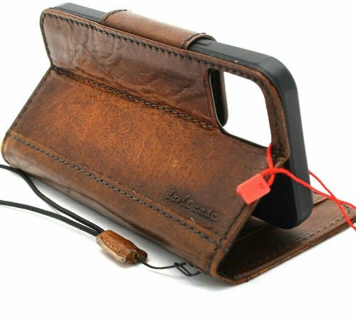 Genuine Leather Case For Apple iPhone 13 PRO Wallet Vintage Cover Book Premium - Picture 2 of 11
