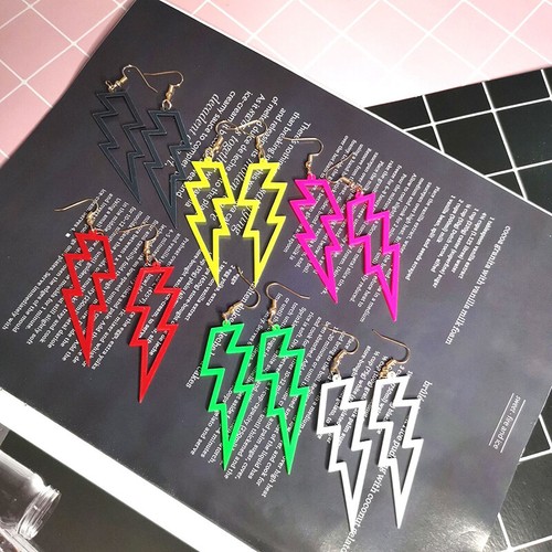 NEON LIGHTNING Flash Earrings Funky Kitsch 80s90s Punk Rock Bolt retro celebrate - Picture 15 of 79