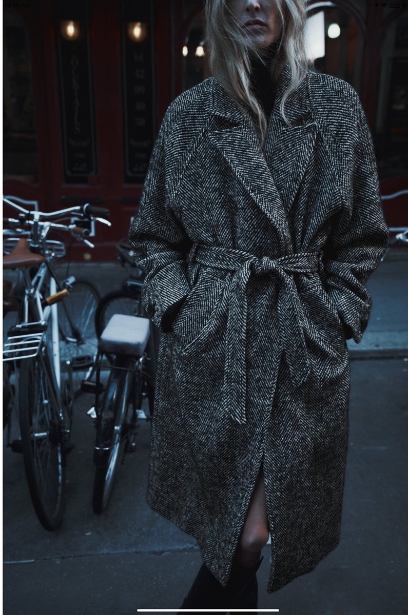 Zara - Belted Herringbone Coat | eBay