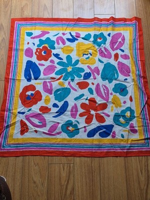 Jim Thompson Vintage Floral Hand Painted 100% Cotton Square Head Neck Scarf 