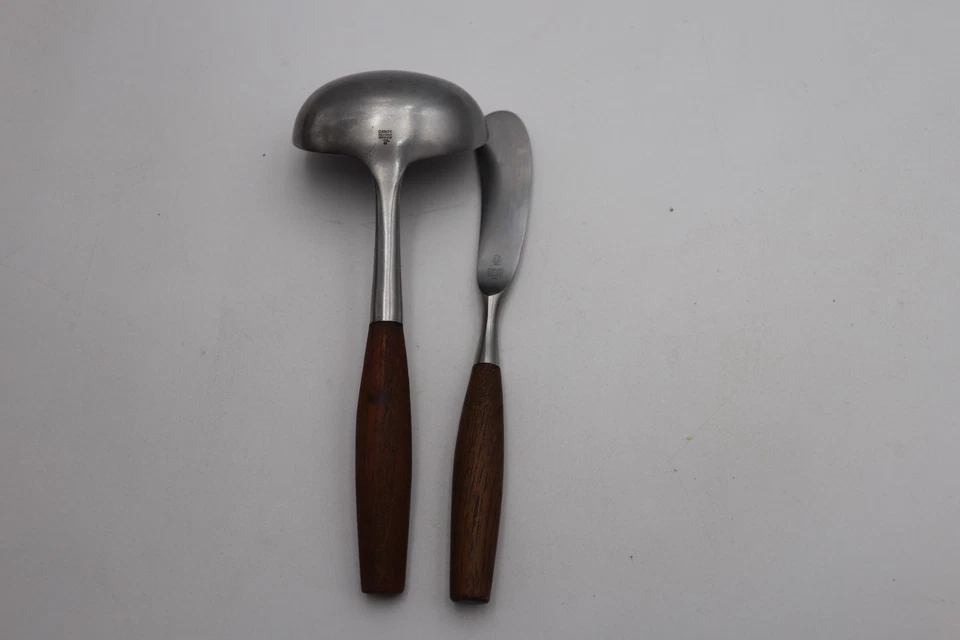 Cuchillo esparcidor de mantequilla y cucharón de salsa DANSK FJORD mango de madera vintage MCM Foto 3 de 4