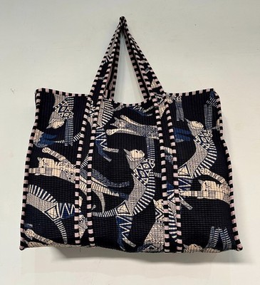 Indian Black Cat Printed Quilt Shoulder Bag Women's Marketing Cotton Handbags US