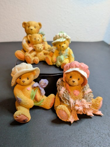 “Lot of 4 Vintage Teddy Bear Figurines Cherished Teddies Style Floral Family...