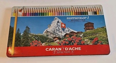 VTG Caran Dache Supracolor Aquarelle 31ct Watercolor Pencil Metal Box Set