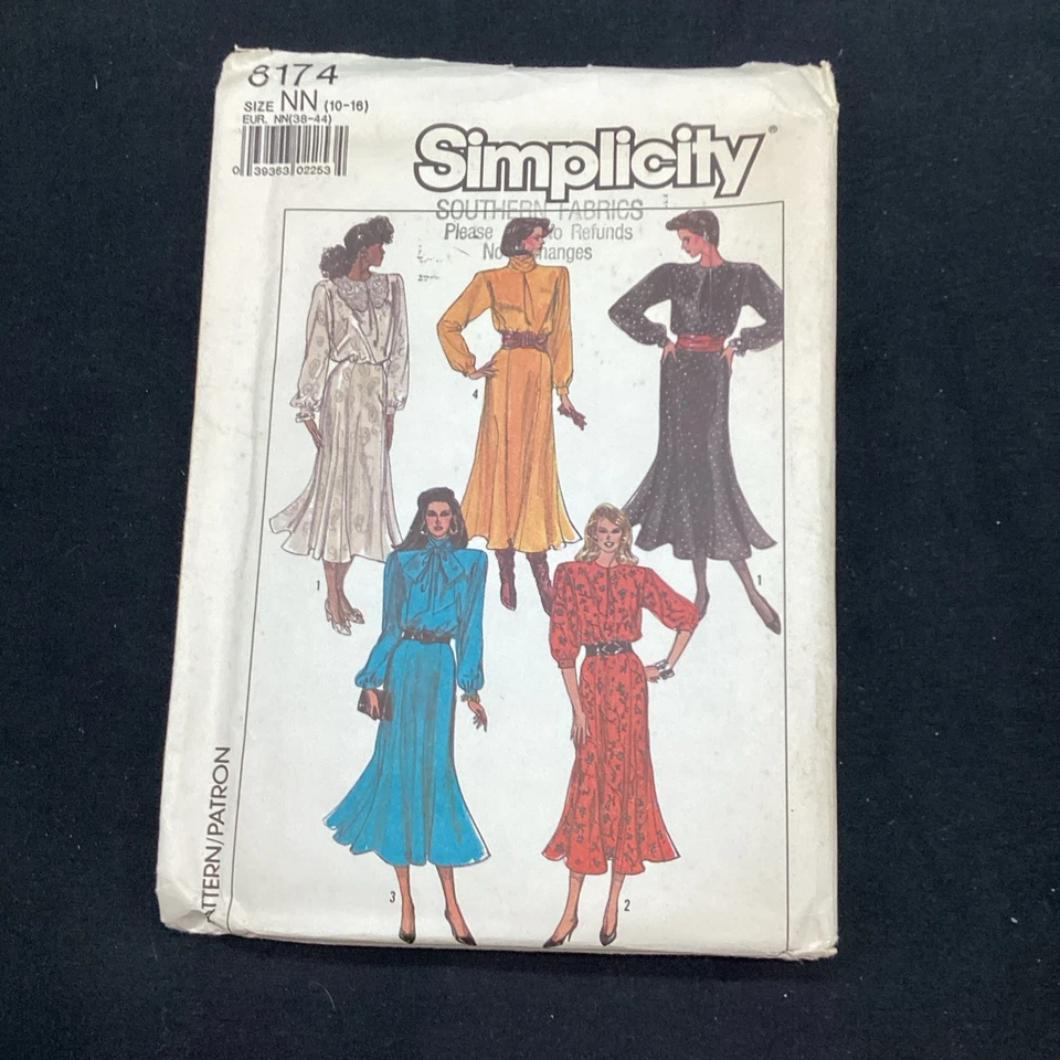 Vtg Simplicity Pattern 8174 80's Dress w/ Gored Skirt 10-16 Cut, free shipping - Image 2 of 4