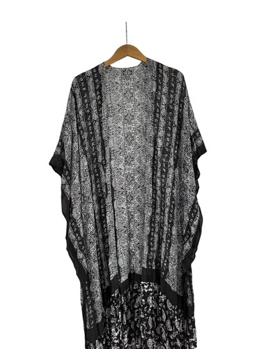 Three Bird Nest Black Paisley Floral Duster Kimono Boho Layering Piece One Size - Picture 3 of 5