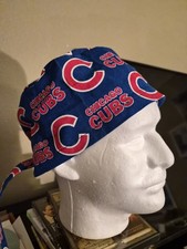 CHICAGO CUBS HANDMADE SURGICAL SCRUB CAPS Bright Blue Fabric