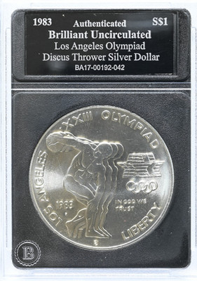 1983-P $1 Los Angeles Olympiad Discus Silver BU Dollar 90% Commemorative Coin