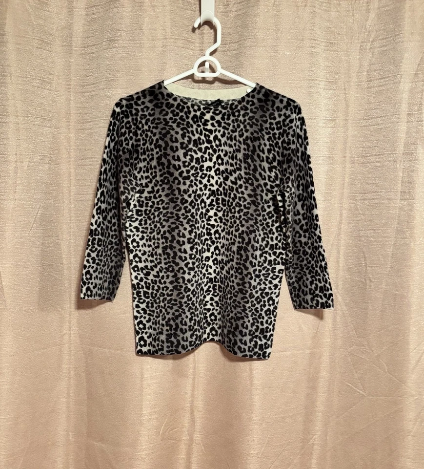 Talbots Women’s Size M Black Leopard Cashmere Pullover Sweater - Image 3 of 4