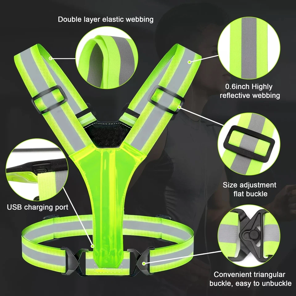 Elastic Webbing LED Reflective Running Vest High Visibility USB Rechargeable - Image 3 of 4