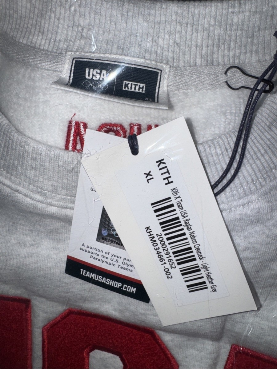 Kith for Team USA Raglan Nelson Crewneck Light Heather Grey Sz XL