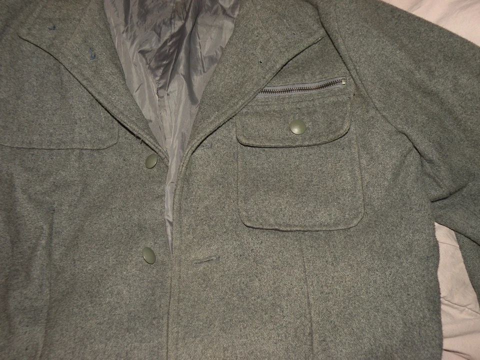 VINTAGE Alfani fitted Mens Large Wool Jacket Coat Military Style Grey Fashion - Image 3 of 4