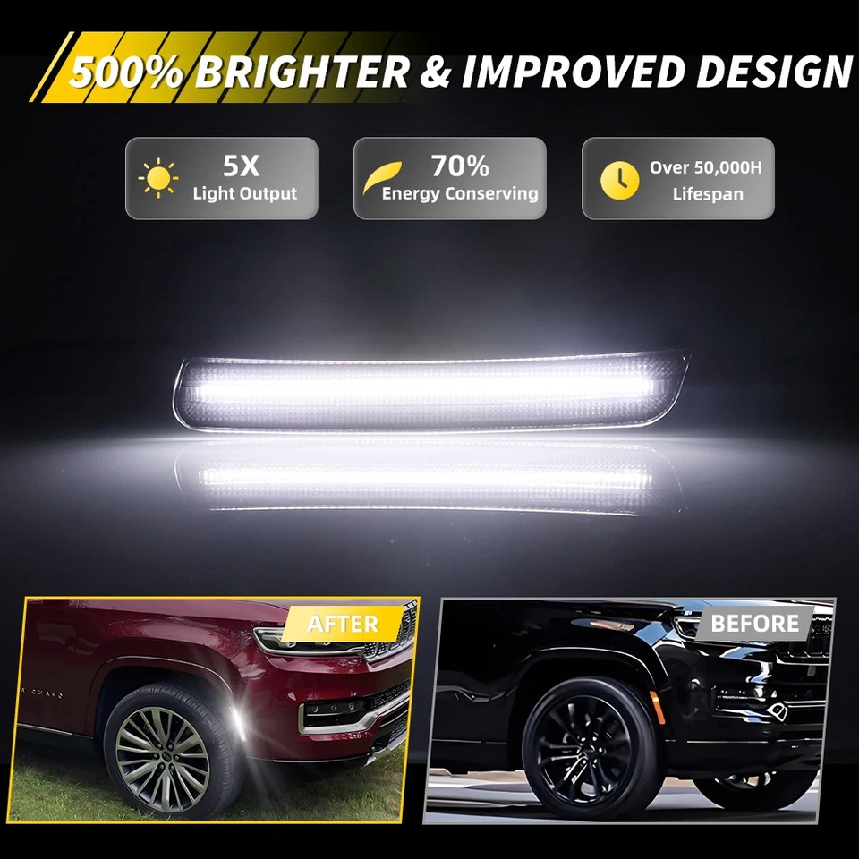 2X Smoke White LED Side Marker Lights For Jeep Wagoneer/Grand Wagoneer 2022 2023 - Image 2 of 4