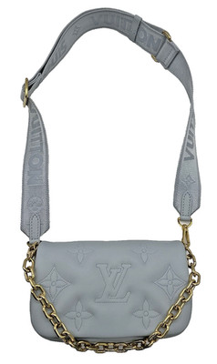 LOUIS VUITTON Bubblegram Wallet on Chain in Leather Blue