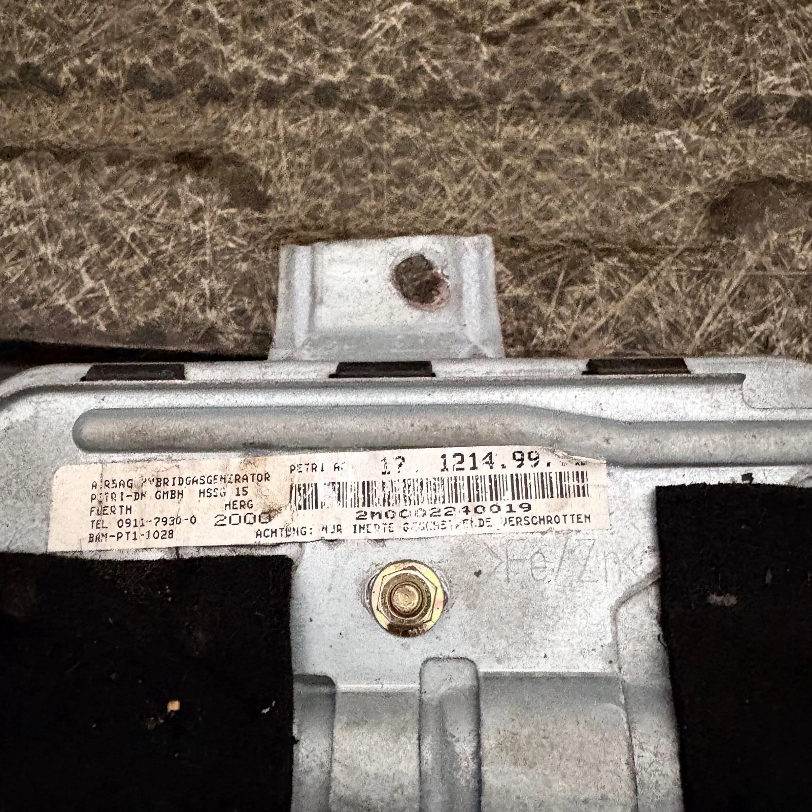 Actual rear label and inflator photograph