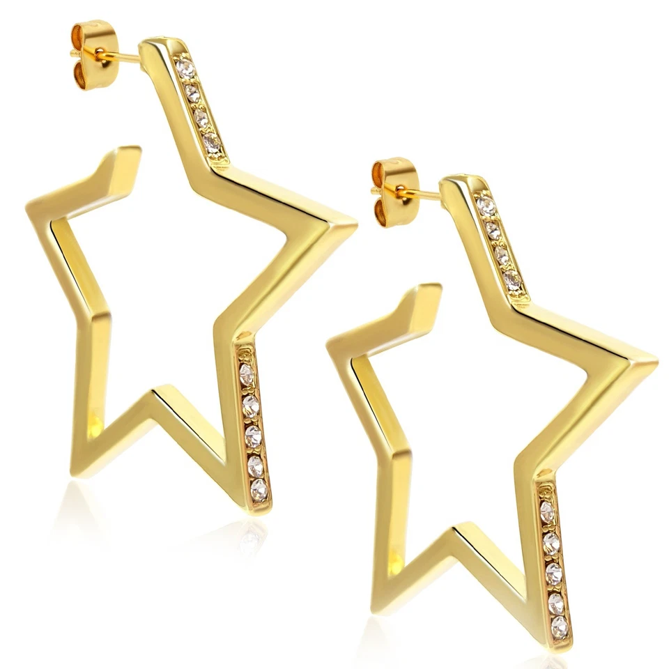 Stern Creolen Gold Ohrringe Kristall Damen Ohrringe Gold 45 mm NOBEL SCHMUCK