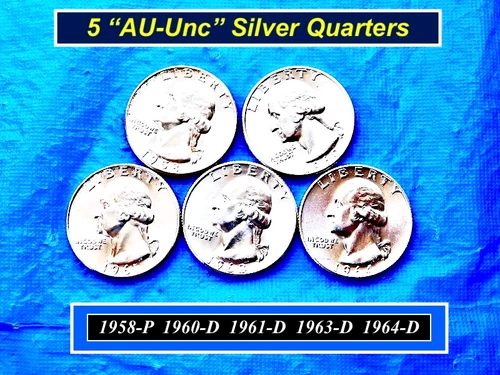 Lot of 5 UNC Lustrous Quarters 〘1958P, 60D, 61D, 63D, 64D〙Details Below ➫ 2L5