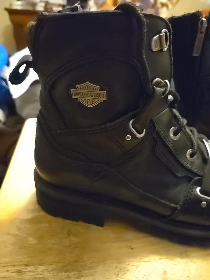 Mujer Harley-Davidson Cuero Negro Zak Encaje/Cremallera Logo Lateral Wm 9.5 Foto 2 de 4