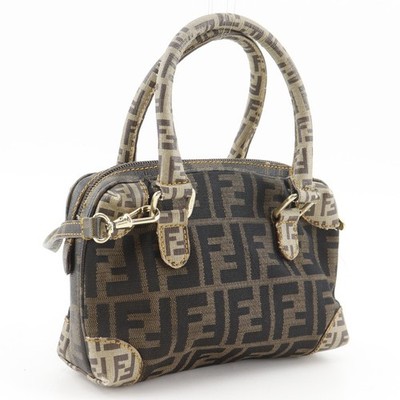 FENDI Mini Boston 2-Way Shoulder Bag Handbag Zucca Brown Nylon